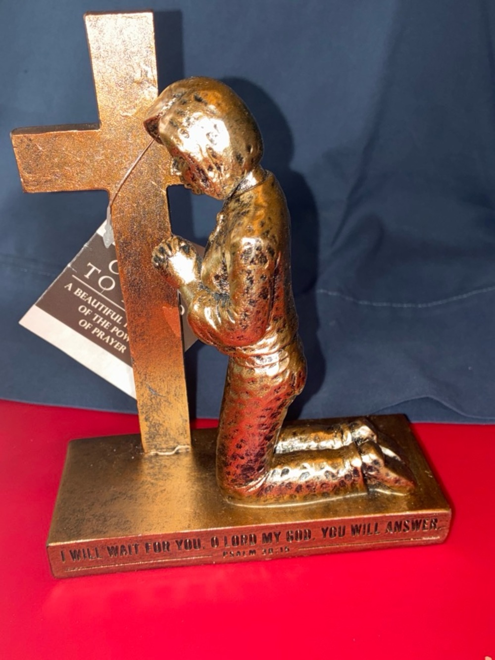 448.            Gold Kneeling Prayer Statue with Cross - Home Art